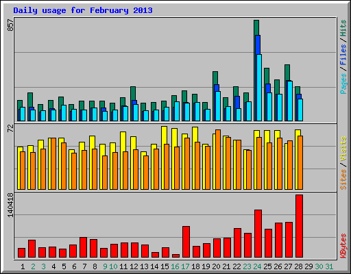 Daily usage for February 2013