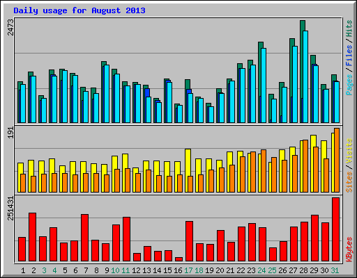 Daily usage for August 2013